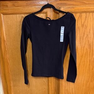 Tommy Hilfiger Black Long Sleeve Scoop Neck Top with Subtle Logo